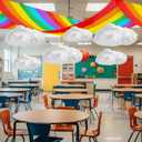 Blosssound 18 Pcs Rainbow White Cloud Ceiling Decor Include 12 Roll Colorful Wrinkled Paper 6 Pack Imitation Artificial 3D Cloud Props Classroom DIY Hanging Ornament for Birthday Party Daycare Nursery