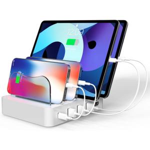 USB Charging Station - Charging Dock - 4-Port - Fast Charging Station for Multiple Devices - Docking Station - Smart Charging Station Dock - Multi Charging Station for Cell Phones and Tablets (white)