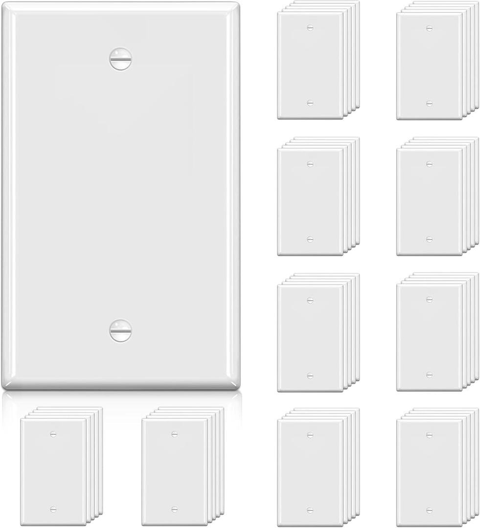 BESTTEN 50 Pack 1-Gang Blank Wall Plate, UL Listed, No Device Outlet Cover, H4.53 x W2.76, Unbreakable Polycarbonate Thermoplastic Wallplate, White