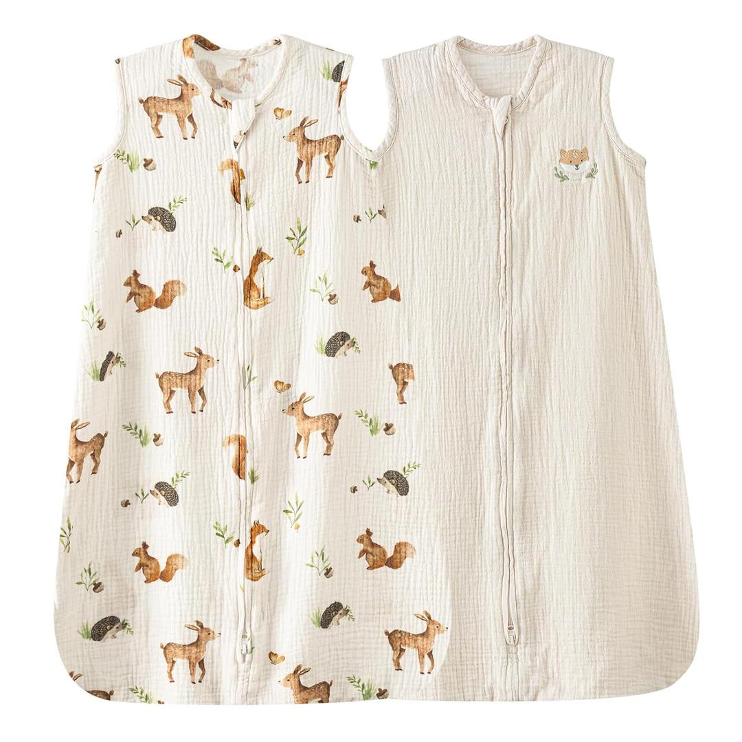 david's kids Muslin Cotton Baby Sleep Sack 12-18 Months, 2 Pack 100% Cotton Sleeping Bag for Summer, TOG 0.5 Baby Wearable Blankets with 2-Way Zipper, Soft Sleep Sacks for Newborn Infant, Animal (Large)