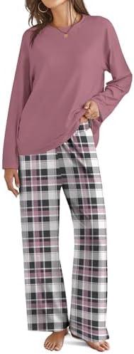 SHESHOW Pajamas for Women Set Long Sleeve Tops Plaid Pajama Pants with Pockets Winter Womens Pjs Sets XXL