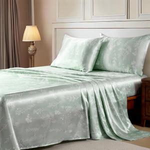 MR&HM Satin Bed Sheets with Elastic Corner Straps, Queen Size Sheets Set, 4 Pcs Silky Bedding Set with 15 Inches Deep Pocket for Mattress (Queen, Floral Sage)