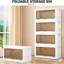 YFXCVSL 4 Tier Plastic Storage Bins with Lid 102QT, Stackable Storage Containers with Wheels, Folding Storage Boxes, Stackable Storage Bins, Organizers and Storage for Living Room