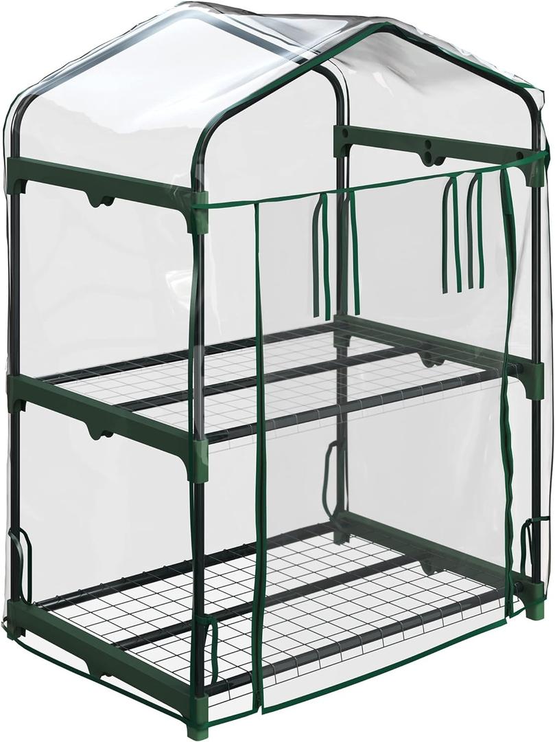 2 Tier Mini Greenhouse - Portable Greenhouse with Steel Frame and PVC Cover for Indoor or Outdoor - 27 x 19 x 37.5-Inch Green House by Home-Complete