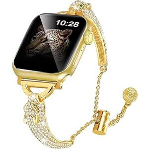 Rose Gold Bling Stainless Steel Leopard Band Compatible Apple Watch Bracelet Women Slim 42mm 44mm 45mm 49mm,Jullstar Thin Black Rose Gold Pink Metal Cheetah Dshape Sparkling Bangle for iphone Watch