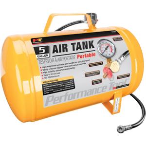 Performance Tool W10005 Hi-viz 5-Gallon Horizontal Portable Air Tank With Tire Air Chuck , Yellow
