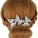 EVER FAITH Austrian Crystal Bridal 3 Butterfly Insect Animal Hair Comb Clear Silver-Tone