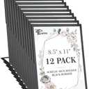 EHWINE 12 Pack Acrylic Sign Holder 8.5 x 11, Black Picture Frame Stand up Table Top Sign Holders, Slanted Back Paper Holder Clear Display Stand Menu Flyer Holder for Wedding Party
