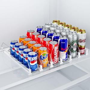 HIYOHIYO 6 Row Auto-Push Soda Can Organizer for Refrigerator, Automatic Pushing Drink Dispenser for Fridge, Self Push Beverage Rack, Drink Organizer Holds up to 30 Cans, Adjustable Width (Depth 15")