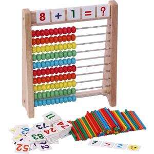 Wooden Abacus for Kids - 100 Counting Sticks and Number Toys Cards 1-100, Educational Math Games for Preschool and Elementary School 1st 2nd Grade