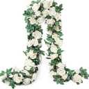 10PCS Fake Rose Garland, 7.5Ft Artificial Vines Flowers Hanging Rose Vine forfor Table Wedding Backdrop Arch Wall Party Mantle Festival Decor (White)