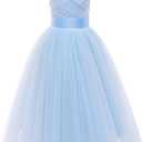 Glamulice Flower Girls Spaghetti Strap Tulle Dress Long A Line Wedding Pageant Dresses Princess Birthday Party Ball Gown (Light Blue (Pale Blue)), Size: 6 Years
