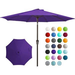 JEAREY 9FT Outdoor Patio Umbrella Outdoor Table Umbrella with Push Button Tilt and Crank, Market Umbrella 8 Sturdy Ribs UV Protection Waterproof for Garden, Deck, Backyard, Pool (Taro Purple)