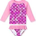 Lovekider Little Girls Swimsuits Two Pieces Swimwears Rash Guard Set Long Sleeve UPF50+ Bathing Suit for Beach 2-8T (3-4T, Mermaid Scales Purple)