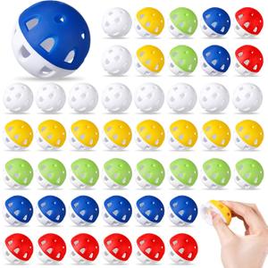 Junkin 50 Pack Practice Golf Balls Limited Flight Plastic Impact Golf Balls 1.65 Inch Hollow Soft Training Resistant EVA Foam Realistic Feel for Indoor Outdoor Swing Training (Colorful)