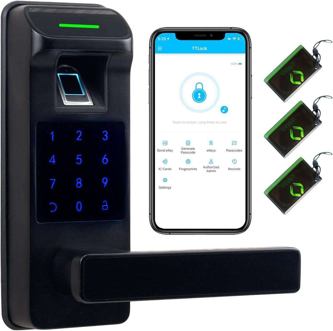 Harfo Fingerprint Door Lock, Heavy Duty Full APP Control Touchscreen Keypad Keyless Lock with Reversible Handle, Perfect for Home/Office/Bedroom Doors (Black)