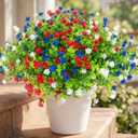 Hananona 12 Pcs Artificial Flowers Outdoor, Faux Artificial Plants UV Resistant Plastic Patriotic Flower Bulk for 4th of July Hanging Planter Porch Window Home Summer Decor 12, Red, White, Blue