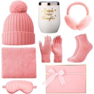 Sieral 8 Pcs Winter Gift Sets for Women Pink Baskets Gifts Get Well Soon Winter Gift Box Care Package for Girl Wife Mother Daughter Sister Teacher Nurse Female Friend Birthday Supplies (Pink)