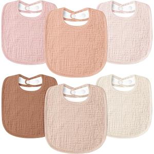 Susurration Muslin Baby Bibs 6 Pack Bandana Drool Bibs, Soft Square Adjustable Baby Drooling Bibs for Unisex Girls & Boys