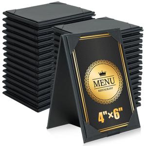30 Pack Double-Sided Menu Holders 4"x 6", PU Leatherette A-Frame Table Tents for Restaurant, Bar, Cafe, Wedding, Durable and Foldable Design (30 Pack, 4" x 6")