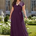 KOH KOH Womens 2026 Sexy Cap Short Sleeve V-Neck Flowy Cocktail Gown (Purple, XXL)