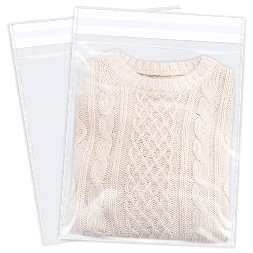 WEPOLY - 12" x 18" (100 Count) Clear Cellophane Bags - Self Sealing Cello Plastic Poly Bags- for Clothing, T-Shirts, Pants