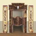 Wild West Cowboy Porch Banner Yee Haw Welcome Birthday Hanging Banner Cowboy Rodeo Door Porch Sign Rustic Baby Shower Indoor Outdoor Decorations