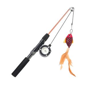 Cat Toys Interactive for Indoor Cats Wand Retractable Fishing Pole with Fish and Feather,Teaser Kitten Toy Bored Adult Pet for Enrichment Playtime Fun,Promotes Healthy Exercise