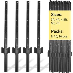 Fence Posts 4 Ft - 8 Pack, Heavy Duty Metal Fence Post, No Dig U Post for Farm, Garden, Orchard and Outdoor Wire Fencing (Black)