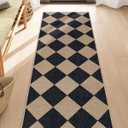 Lahome - Tapete largo de yute sinttico lavable con diseo a cuadros negros, tapete para interiores, exteriores, cocina, entrada, pasillo y lavandera, 2x6 pies