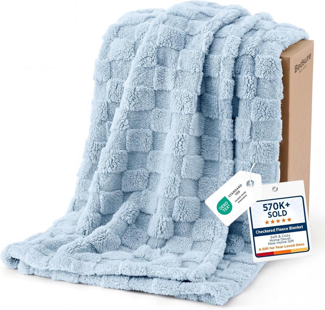 Bedsure GentleSoft Twin Blanket for Bed Light Blue - Super Soft Cozy Blankets for Kids Girls, Cute Fuzzy Fleece Throws for Bedroom Couch, 60x80 Inches
