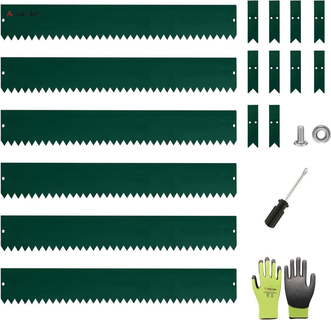A ANLEOLIFE 20FT Galvanized Steel Landscape Edging, 6-Pack 40" L x 6" H Hammer-in Metal Garden Border with 10 Stakes for Lawn, Pathway, Flower Beds Green