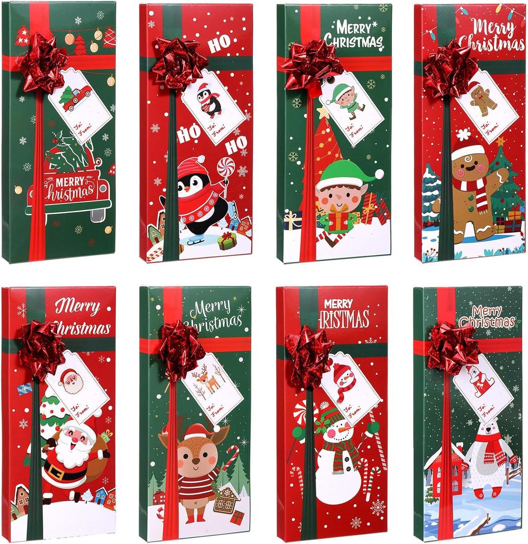 Zhanmai 16 Pcs Christmas Holder with Bows and Tags 6.3 x 2.8 x 0.6 Merry Christmas Box Money Cash Holder for Present Wrap Mini Favor Boxes for Holiday, Xmas(Classic)