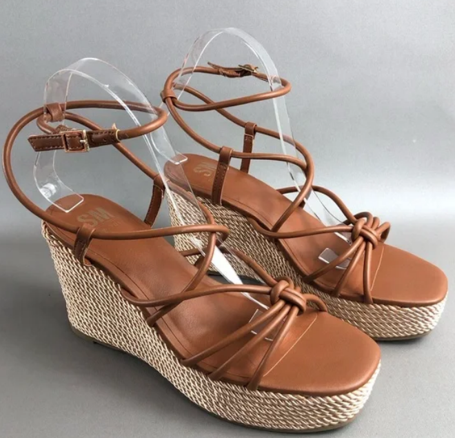 SM New York July Women’s Taupe Wedge Sandals Size 9.5