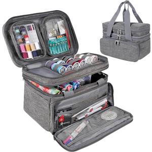 SINGER Sewing Accessories Organizer (Bag Only)  Double Layer Portable Sewing Storage Bag | 2 Detachable Pouches and 18 Compartments, Large Sewing Supplies & Crafting Carry-all (Gray)