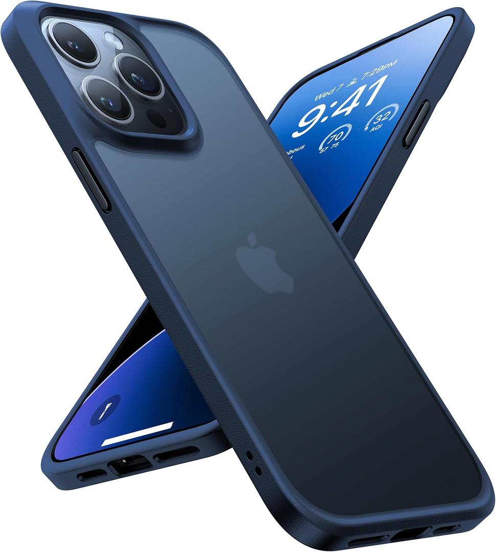 TORRAS Shockproof for iPhone 15 Pro Max Case Blue, [12FT Military Grade Drop Tested] Translucent Slim Protective Matte Hard Back Phone Case for 15 Pro Max 5G Guardian, Navy Blue Titanium