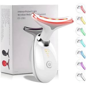 Device | 7-in-1 Red Light Therapy for Face and Neck - 7 Colors, Smart Vibration | Red Light Face Massager Tool - Effectively Remove Wrinkles, Lift Neck, Portable Skin Care Tool (White)