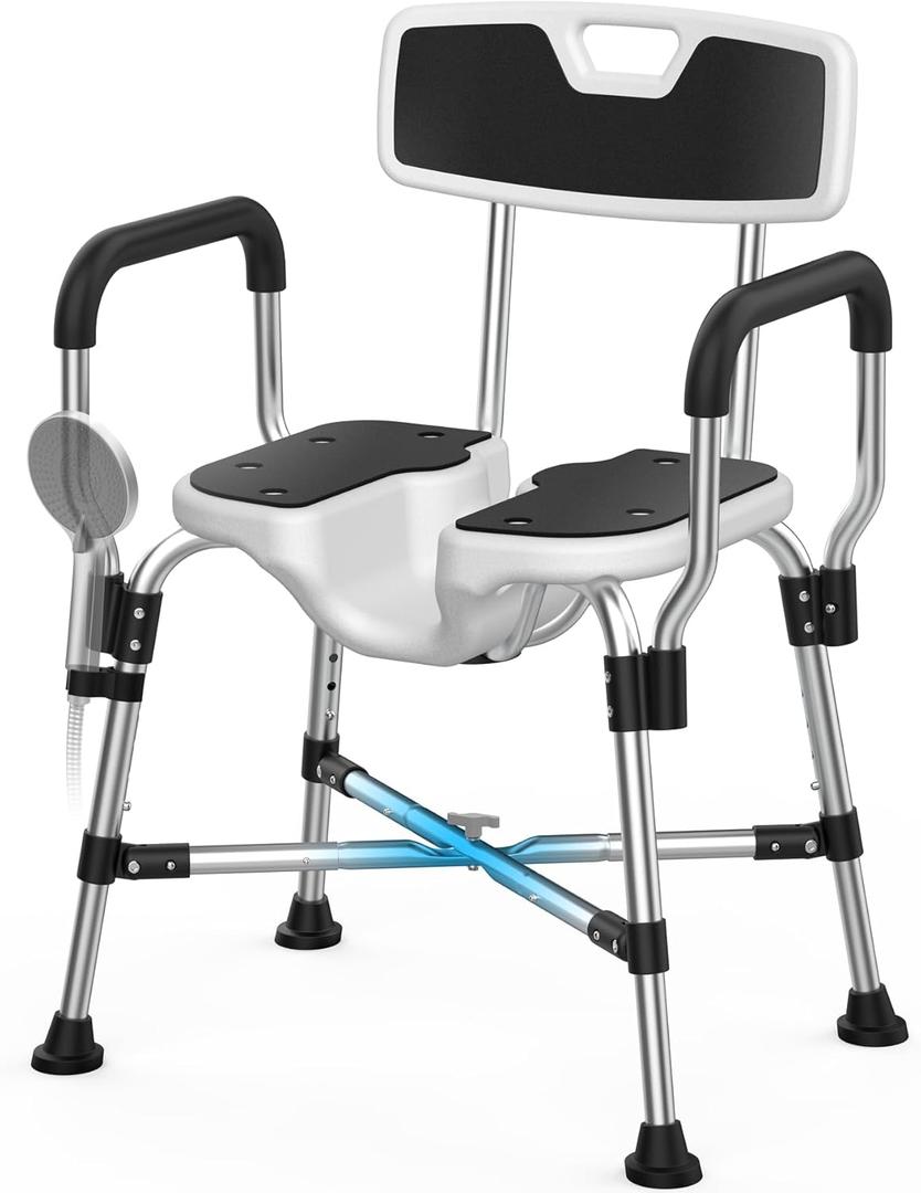 Heavy Duty Shower Chair for Inside Shower U-shape Shower Seat with Arm and Back for Elderly and Disabled Adjustable Height Medical Bathtub Stool Private Clean for Women Seniors Handicap 450lb (Black)