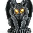 Large Winged Gargoyle Statue with Solar Lights Outdoor Decor, Sitting Gargoyle Monster Dragon Garden Guardian Gothic Creep Scary Sculpture, Patio Yard Lawn Decorations, Valentine's Day Gift