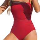 CUPSHE Women Swimsuit One Piece Bathing Suit Square Neck Cutout Back Tummy Control with Adjustable Spaghetti Straps (Red, M)