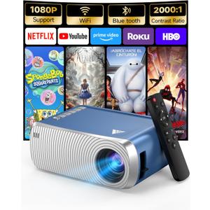 Mini Projector with WiFi and Bluetooth, Portable Movie Projector for iPhone, 1080P Supports with 3W Speaker, for Outdoor Home Theater, Compatible with iOS/Android/PC/TV Stick/HDMI
