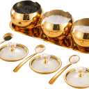 304 Stainless Steel Seasoning Containers Set, Condiment Jar Spice Container with Lid Spoon and Tray (Golden)