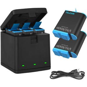 TELESIN 2-Pack Batteries and 3-Channel USB Battery Quick Charger with Type-C Cord Compatible with GoPro Hero 8 Black, Hero 7 Black, Hero 6, Hero 5 Black