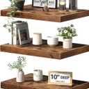 QEEIG 10" Deep Floating Shelves for Wall - 10 x 16 inch Book Shelf Bathroom Bedroom Kitchen Living Room Hanging Bookshelf Farmhouse Set of 3, Rustic Brown (025-40BN3)