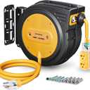 SURAIELEC 10 AWG Retractable Extension Cord Reel, 40 Ft Heavy Duty SJTOW Power Cord, 20A Breaker Protected, 4 Lighted Grounded Outlets, Wall or Ceiling Mount, ETL Listed