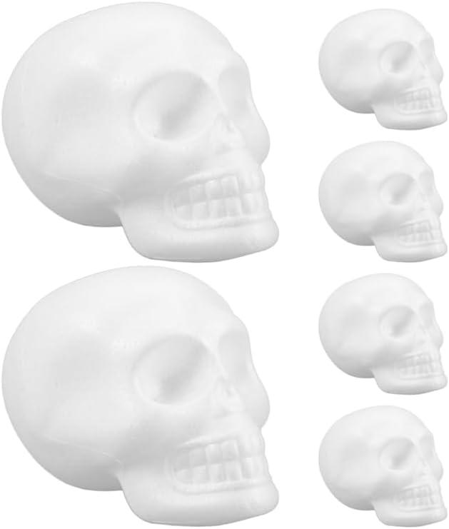 Gadpiparty 6Pcs Foam Skull Heads for Halloween Decoration DIY White Foam Skull Shapes for Crafting Painting Hanging Lightweight Easy to Personalize for Indoor Outdoor Scary Decor