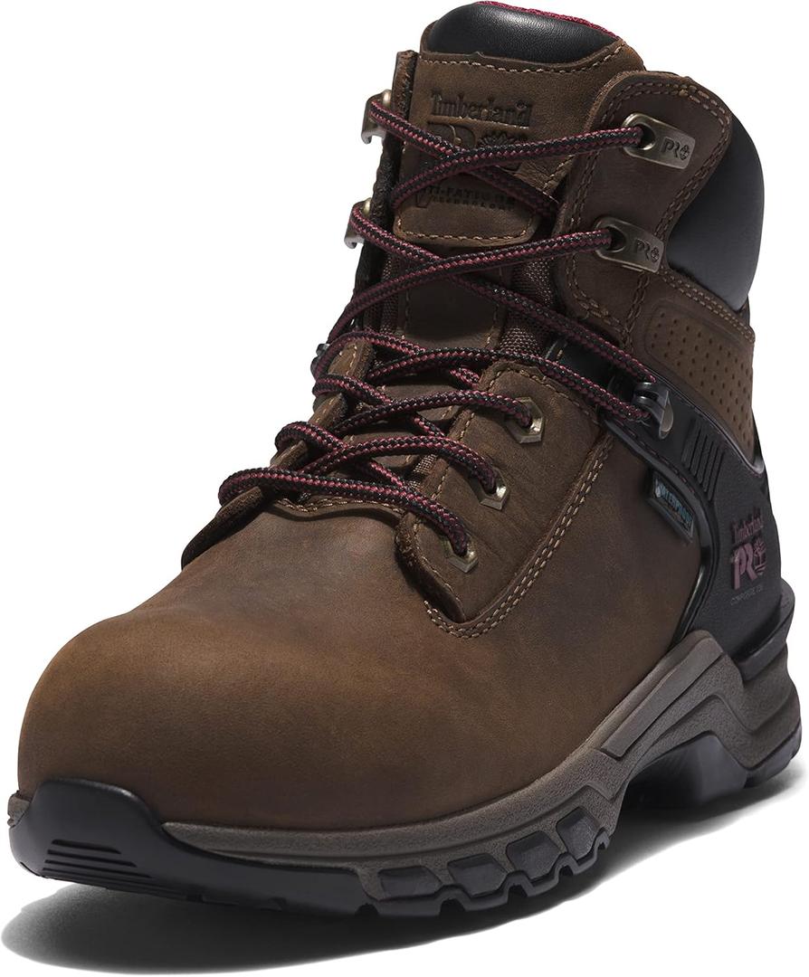 Timberland PRO womens Hypercharge 6 Inch Composite Safety Toe Waterproof Industrial Work Boot (8 Wide, Brown/Purple-2024 New)