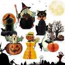 7PCS Halloweens Honeycomb Centerpieces, Halloween Party Decorations, Black Cat Ghost Table Centerpieces Spooky Theme Birthday Table Toppers for Home Mantel Tray Halloween Party Decor