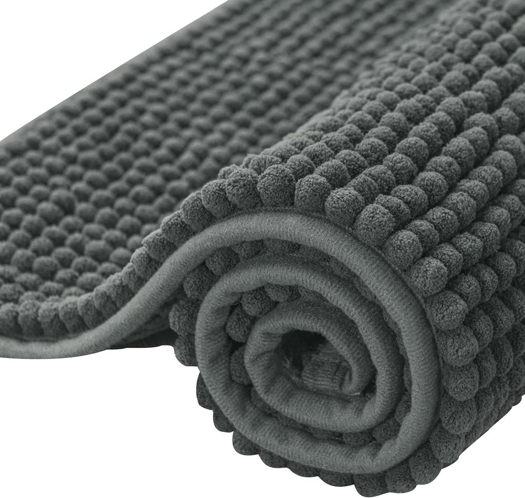 SUBRTEX Bathroom Rugs Chenille Bath Rug Soft Short Plush Bath Mat Soft Shower Mat Water Absorbent Shower Mat Quick Dry Machine Washable(Gray,16" x 24") (Grey)