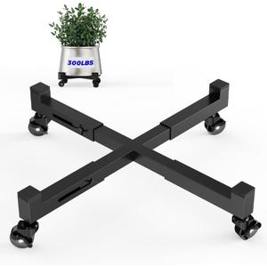 Plant Caddy With Wheels, Adjustable 9in to 13inch Heavy Duty Rolling Plant Dolly, Metal Plant Stand With 4 Lockable Caster Wheels, For Indoor Outdoor Pots Planter, Holds Up to 300 Lbs, Moving Dolly (Black)